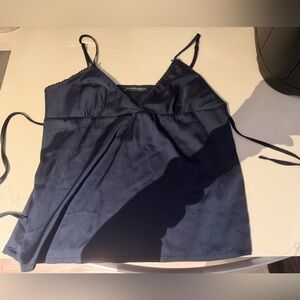 Navy Blue Satin Baby Doll Top